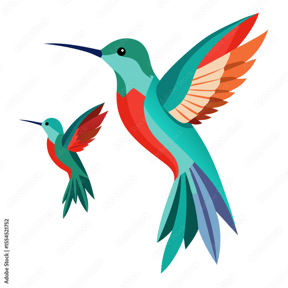 Obraz premium Two hummingbirds in flight