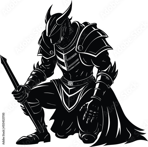 Silhouette of a warrior in armor kneeling