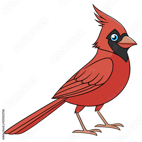 Cartoon male northern cardinal bird with red plumage and blue eyes male cardinal