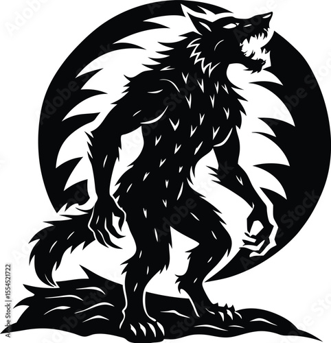 Silhouette of a werewolf howling at moon