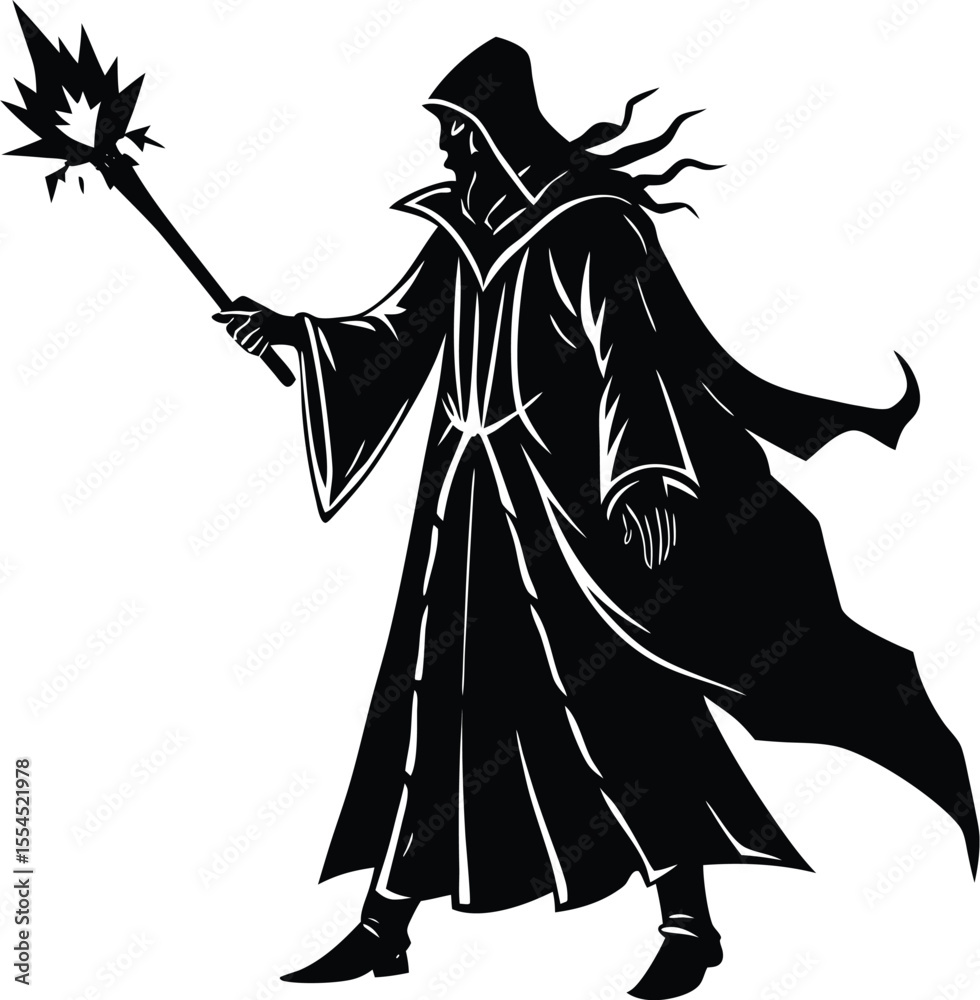 Fototapeta premium Silhouette of a wizard casting spell