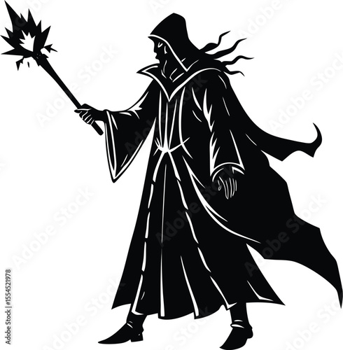 Silhouette of a wizard casting spell