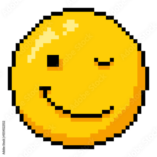 Vector Single Yellow Pixel Art Winking Emoticon