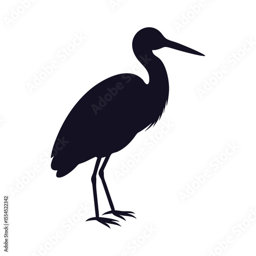 Standing Heron Silhouette. Wading Bird Vector Icon