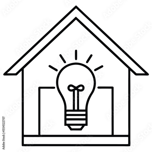 lighting bulb with smart home electricity line art vector on white background