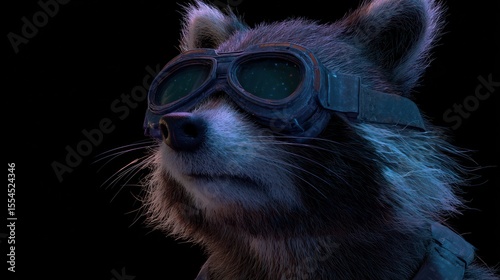 Raccoon in aviator goggles portrait