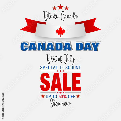 Fête du Canada=Canada Day
Holiday design, background with handwriting texts, maple leaf for Canada National day, sales and commercial events; Vector illustration.