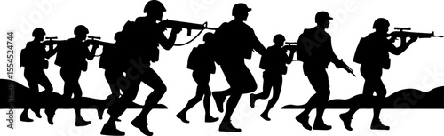 soldiers, military, army, advance, uphill, climb,  vector bundle