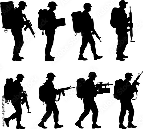  military, army, advance Soldiers Advancing Up Hill Silhouette vector bundle