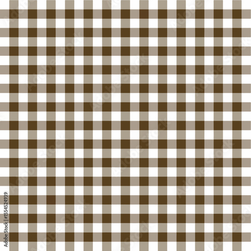 Gingham seamless pattern with dark brown and white color, checkerboard background, square, tablecloth, book cover, Vector illustration