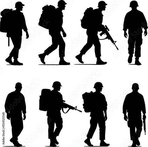  military, army, advance Soldiers Advancing Up Hill Silhouette vector bundle