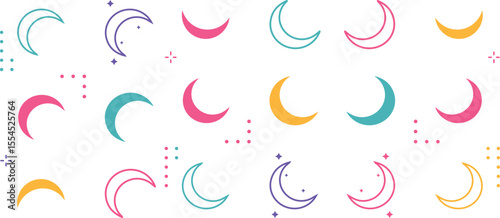 Magic moon set. Vector lunar collection with moons, stars, sunbursts. Graphic elements for astrology, esoteric, tarot, mystic and magic prints, posters, banners, pattern or backgrounds