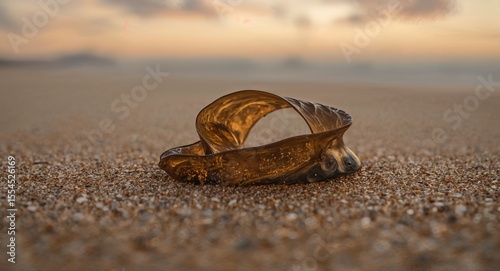 Sea turtle hatchling stranded on the beach at sunset in a close up low angle perspective shot showing detail
