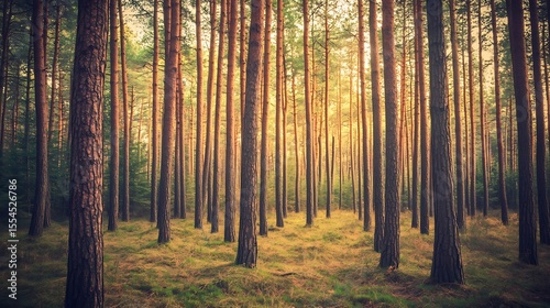 floor cedar forest with tall trunks and soft forest
