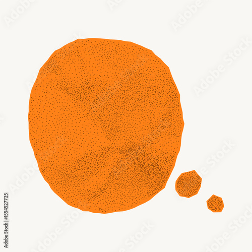 Orange speech bubble with vintage feel on white background. Crumpled notebook paper, rough torn border, gritty dotted surface, halftone overlay.