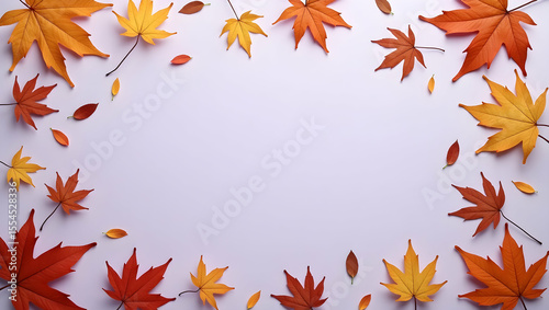 Product Stage Dual-tone lavender and gray backdrop arranged with autumn maple leaves, forming a soft and sophisticated display space for product photography