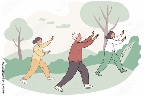Elderly group enjoys Tai Chi, improving balance, health, and calm.