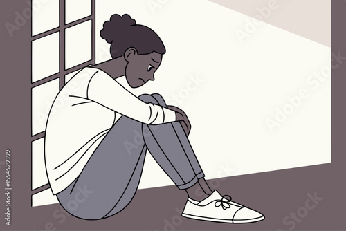 Sad black woman battles depression, feeling lost and isolated at home.