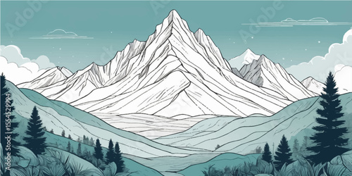 Snowy winter mountain landscape with frosty peaks and a clear blue sky