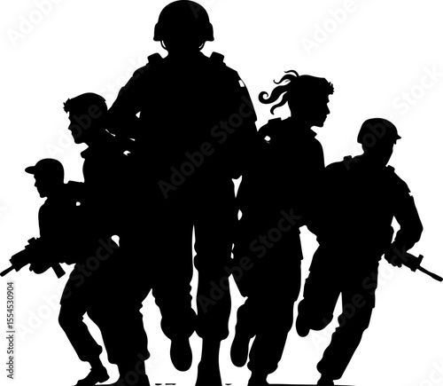  military, army, advance Soldiers Advancing Up Hill Silhouette vector bundle