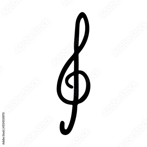 Treble clef doodle. Hand drawn musical symbol. Single element for print, web, design, decor, logo