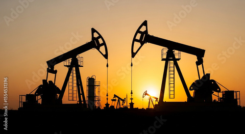 Sunset Oil Field Silhouette of Crude Oil Pump Jacks Energy Industry