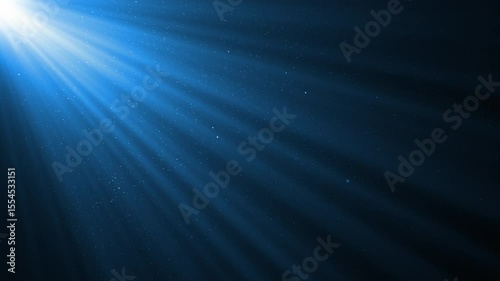 Beautiful Blue Volume Light in the Dark Seamless. Underwater Sun Beams Shining Deep into Water. Rays Moving on Black Background with Floating Dust Particles Looped 3d Animation 4k.