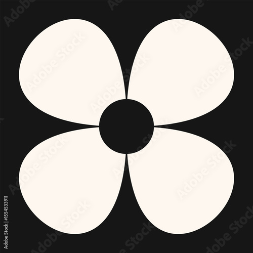 Elegant flower symbol featuring monochrome tones and retro simplicity. The geometric design brings a fresh, minimal touch to floral art