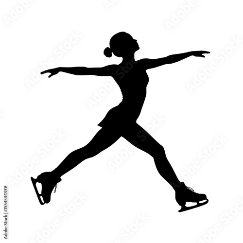 Silhouette of female figure skater performing a jump on ice  