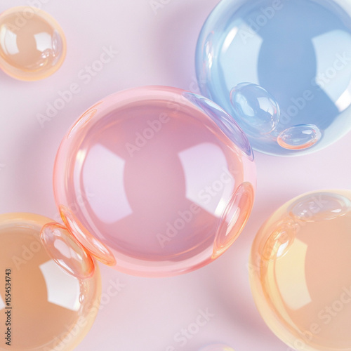 Beautiful multi-colored soap bubbles close-up on a light background.