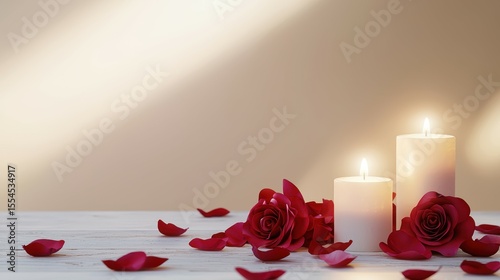 Romantic Candlelit Roses Decor Elegant Soft Lighting Minimalist Style