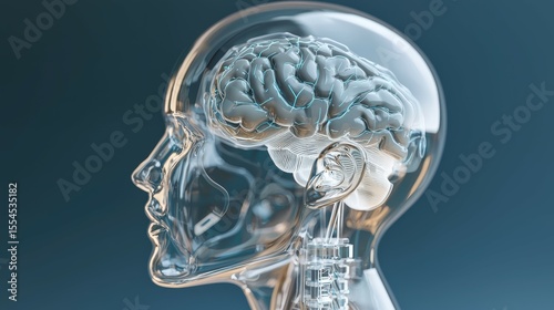 Transparent Human Head Model with Visible Brain Scientific Illustration