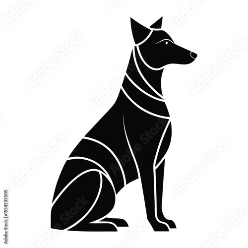 Minimalist flat design silhouette of a dog sitting peacefully perfect for pet care and animal themed projects