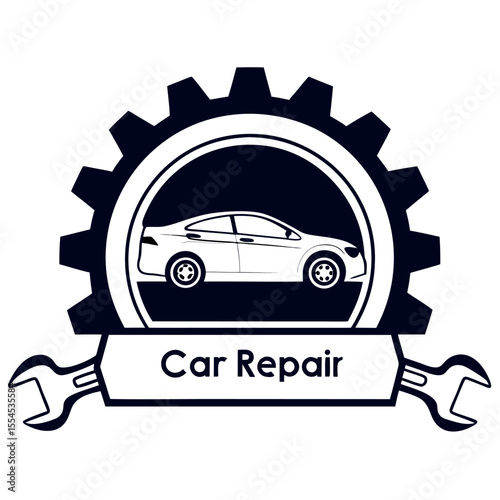 White Car Silhouette Gear Wrench Car Repair auto repair