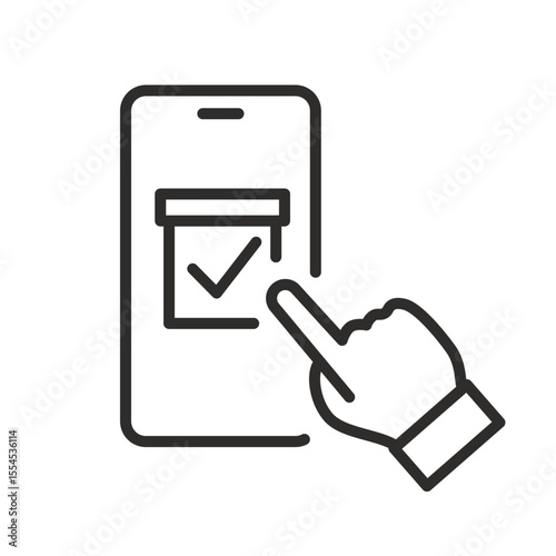 Online voting icon. Polling. Linear vector illustration. Phone and ballot box. Simple symbols. Electronic elections. Click finger.