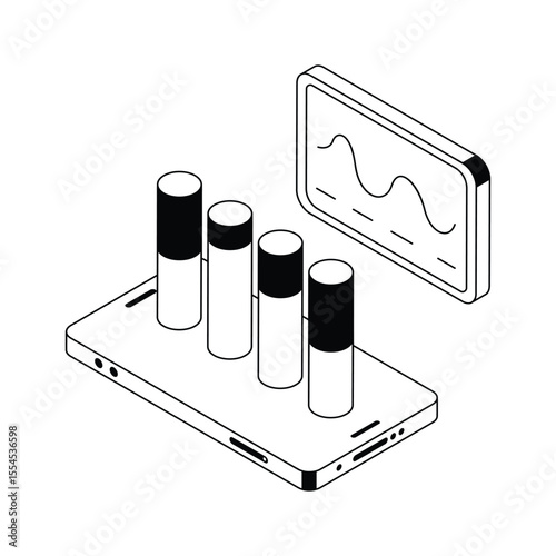 Premium isometric icon showing mobile analytics in action.