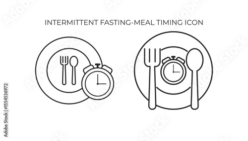 Icon depicting meal plates with clocks, symbolizing structured eating times or intermittent fasting or timed meals and dietary schedules.