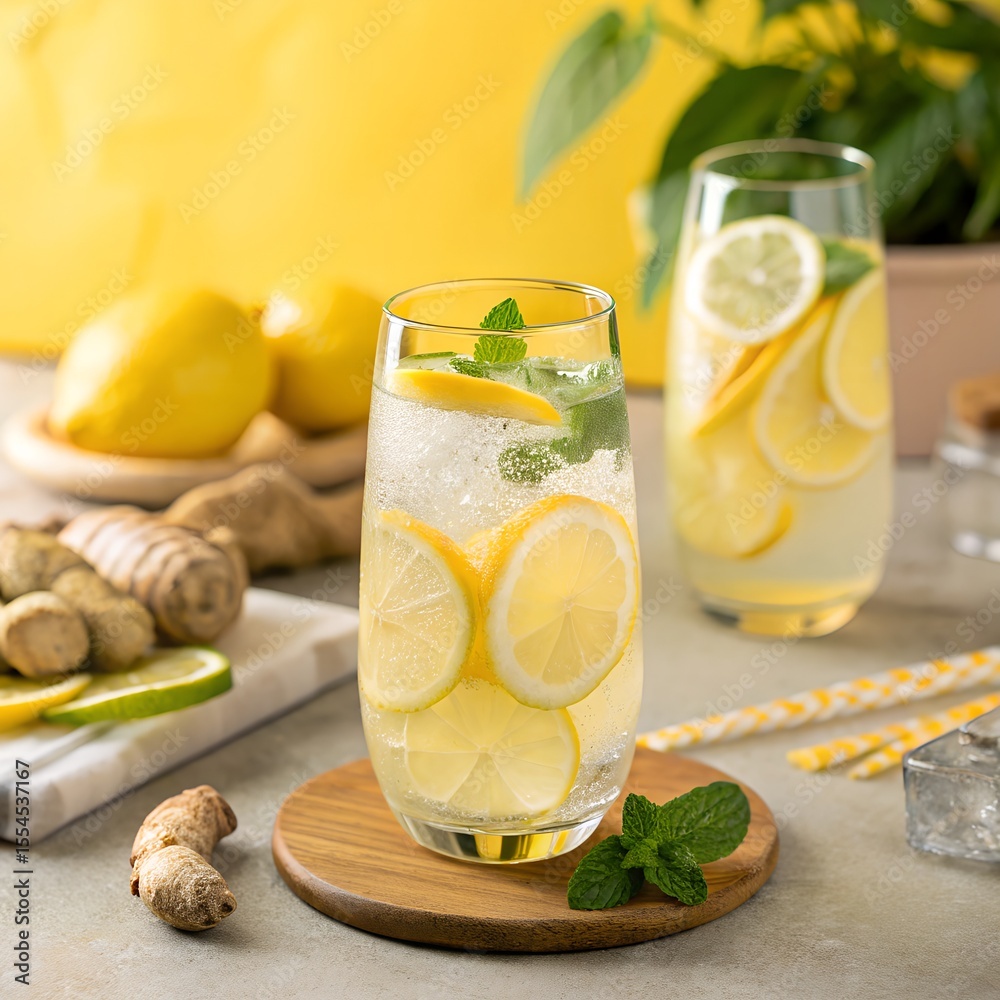 Fototapeta premium lemonade with lemon and mint