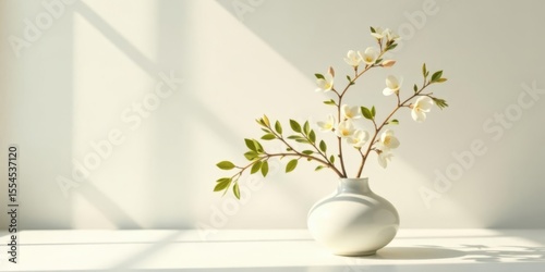 Serene White Blossoms in a Simple Vase, Bathed in Sunlight's Gentle Embrace