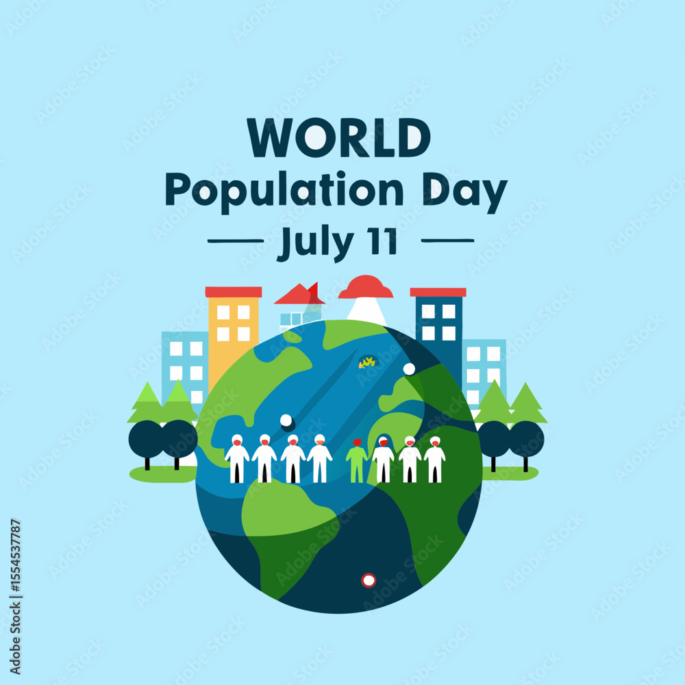 Naklejka premium Creative World Population Day Poster Vector Illustration | Awareness Design for Global Population, Sustainability, and Human Rights