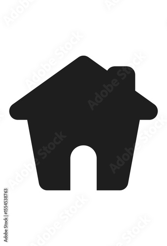 A simple, dark silhouette of a house with a pointed roof.
An iconic, minimalist home symbol, depicting basic architectural shape.
