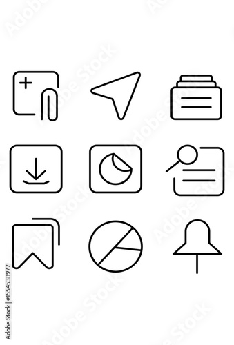 These icons represent common mobile application functions such as menu, sharing, saving, and notifications.