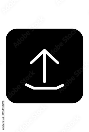 Black square with an upward pointing white arrow.
Icon for uploading or transferring digital files.

