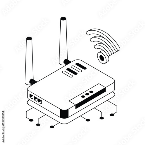Visually engaging isometric icon showing an internet router device