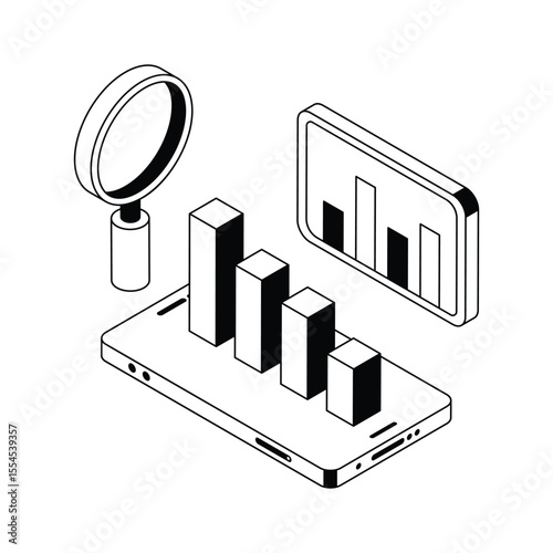 An amazing isometric outline icon of accurate market research