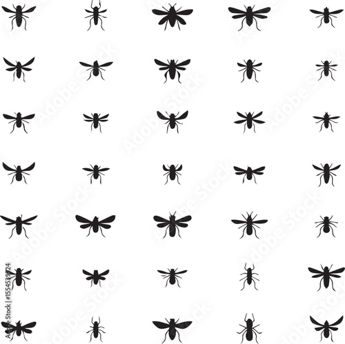 black silhouettes of fly 
