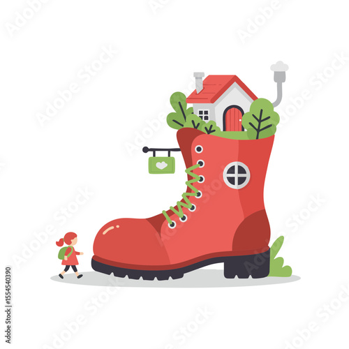 Toy-Sized Human Next to Boot House, Flat Icon