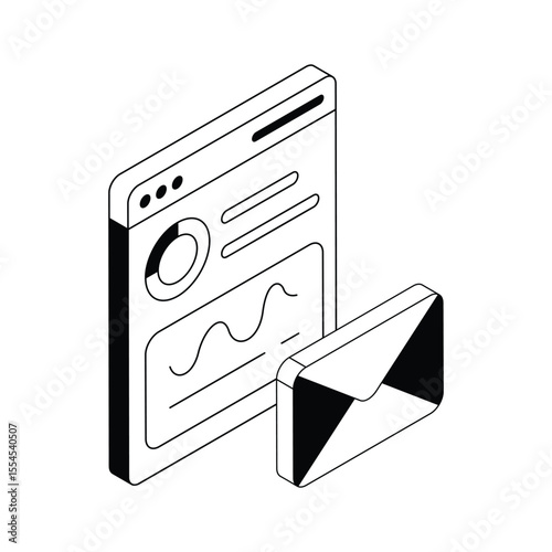 Visually appealing isometric outline icon of email analytics tracking
