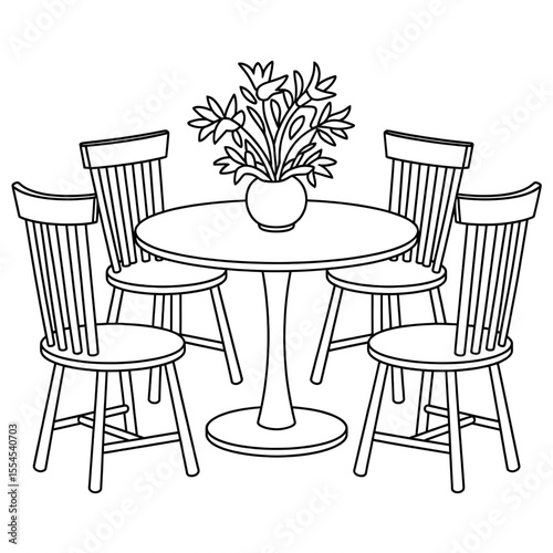 A black and white draining table white a chair coloring page 