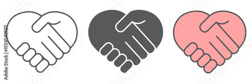 Heart handshake icon collection, love and help, handshake sign vector set graphics, editable stroke linear icon, eps 10